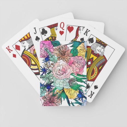 Stylish Colorful Watercolor Floral Pattern Poker Cards