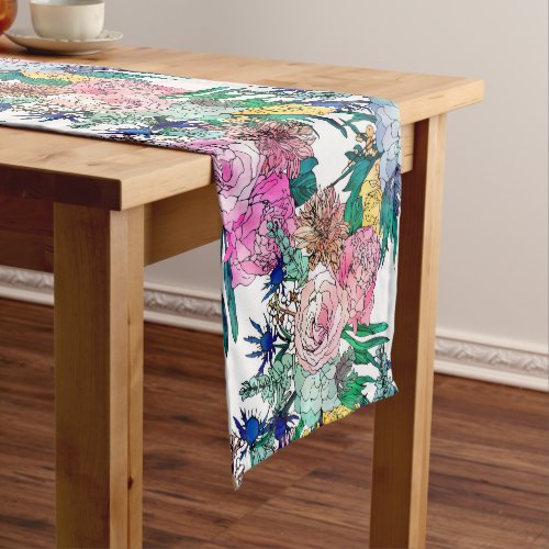 Stylish Colorful Watercolor Floral Pattern Short Table Runner