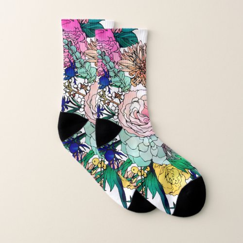 Stylish Colorful Watercolor Floral Pattern Socks