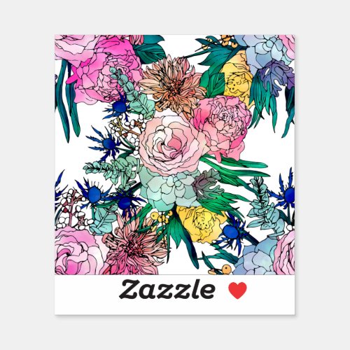 Stylish Colorful Watercolor Floral Pattern Sticker