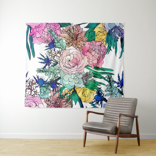 Stylish Colorful Watercolor Floral Pattern Tapestry