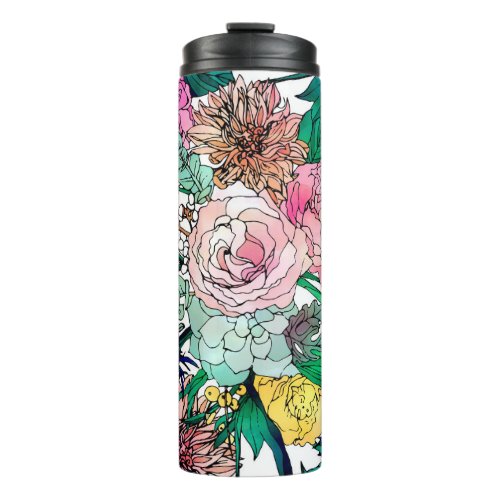Stylish Colorful Watercolor Floral Pattern Thermal Tumbler