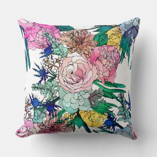 Stylish Colorful Watercolor Floral Pattern Throw Pillow