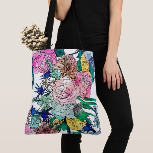Stylish Colorful Watercolor Floral Pattern Tote Bag
