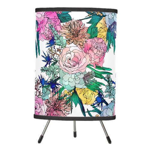 Stylish Colorful Watercolor Floral Pattern Tripod Lamp