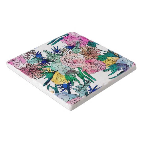 Stylish Colorful Watercolor Floral Pattern Trivet
