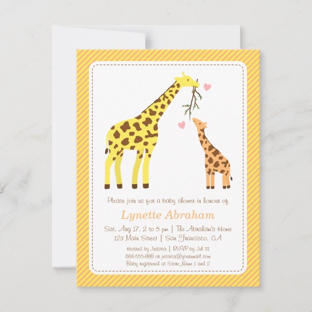 Stylish Colourful Giraffe Baby Shower Invitations (Front)