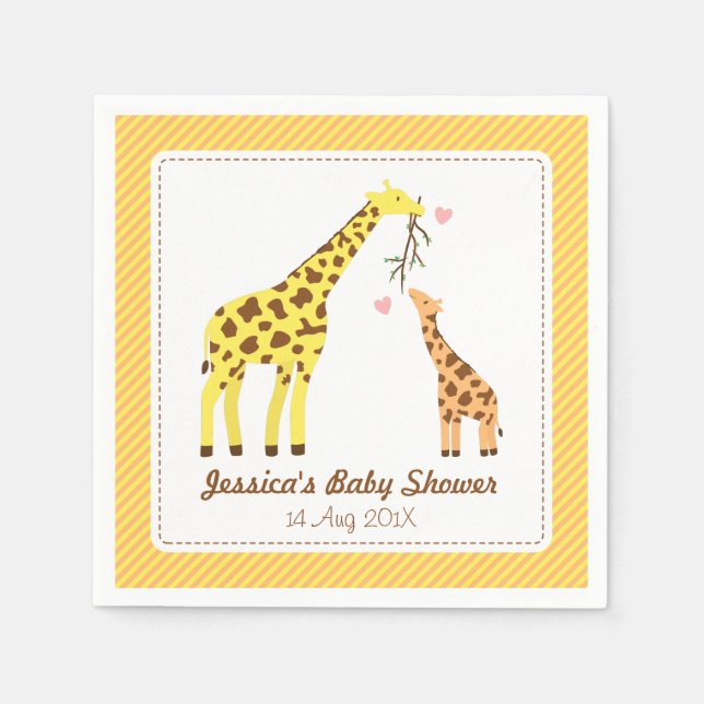 Stylish Colourful Giraffe Calf Baby Shower Party Paper Napkins (Front)