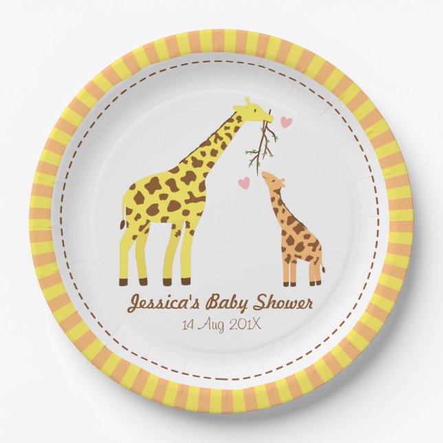 Stylish Colourful Giraffe Calf Baby Shower Party Paper Plates (Front)
