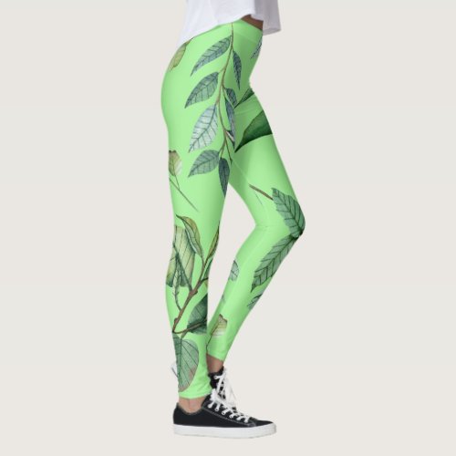 Stylish Comfort Everyday Wear Womens Green Leaf Leggings