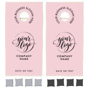 Stylish Company Logo Blush Pink Business Branding Cornhole Set