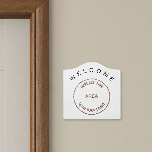 Stylish Company Logo Typography Welcome White Door Sign