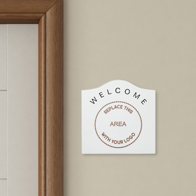 Stylish Company Logo Typography Welcome White Door Sign (Creator Uploaded)