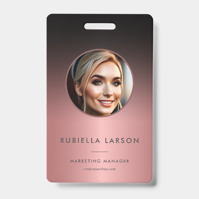 Stylish Company name ID photo QR Black Rose Gold Badge (Front)