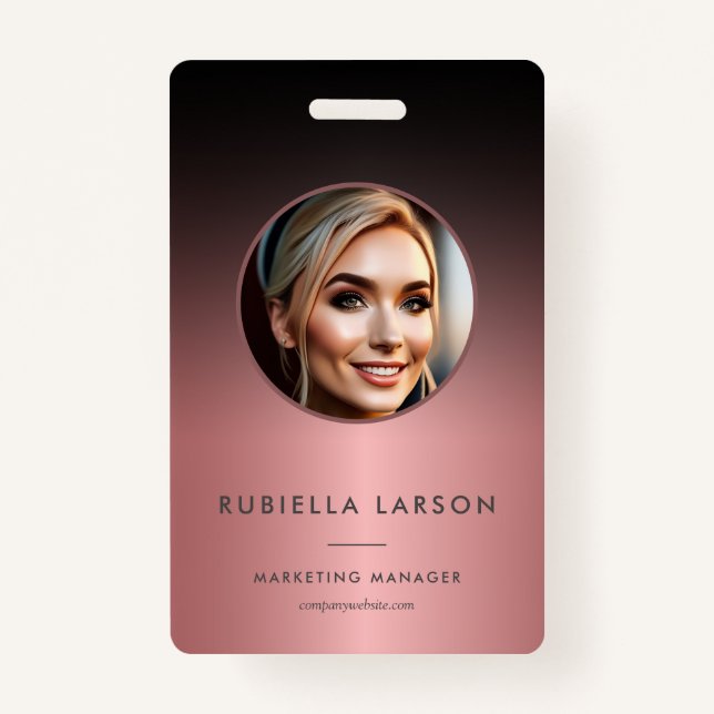 Stylish Company name ID photo QR Black Rose Gold Badge (Front)