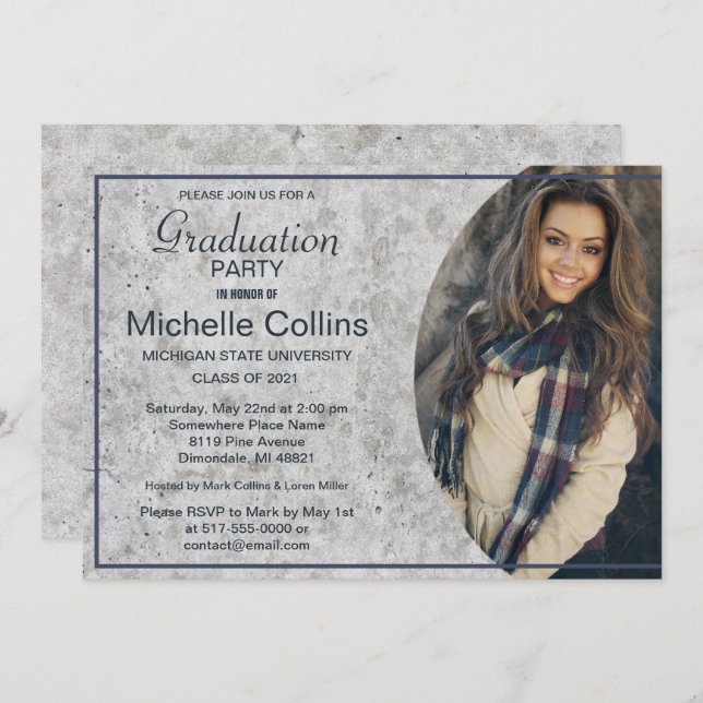 Stylish Concrete Graduation Invitation (Front/Back)
