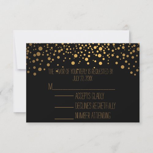 Stylish Confetti Gold Dots  Black RSVP Card