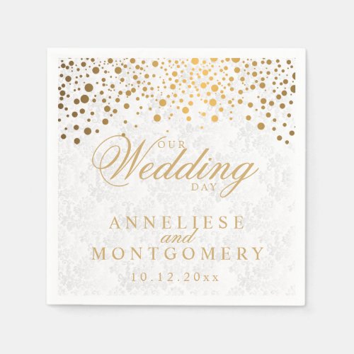 Stylish Confetti Gold Dots Our Wedding Day Napkins