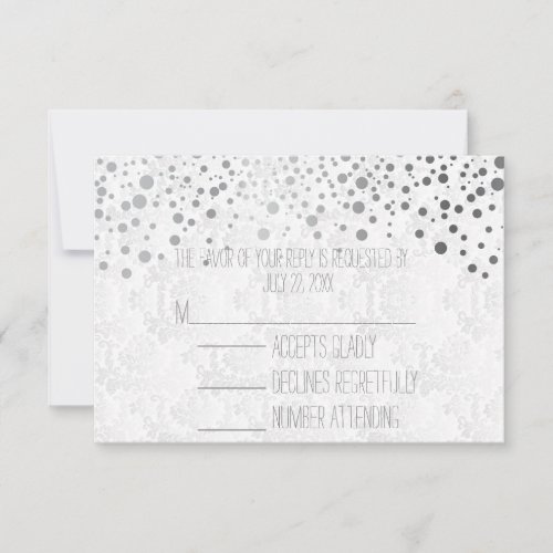 Stylish Confetti Silver Dots  White RSVP Card
