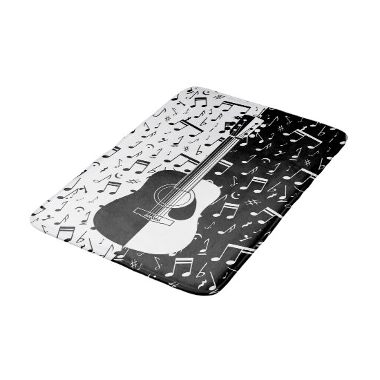 Stylish contemporary black and white guitar music bath mat