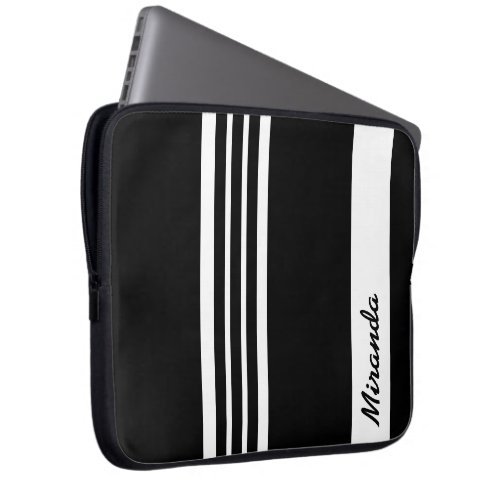 Stylish contemporary black striped design laptop sleeve