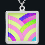 stylish contemporary pink/lime chevron silver plated necklace<br><div class="desc">chic modern curved chevron design</div>
