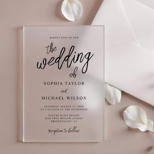Stylish Contemporary Script Black Wedding Acrylic Invitations (Creator Uploaded)