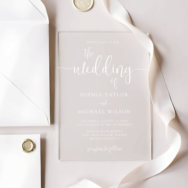 Stylish Contemporary Script White Wedding Acrylic Invitations (Creator Uploaded)