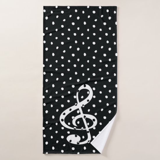 Stylish contemporary treble clef polka dots bath towel set
