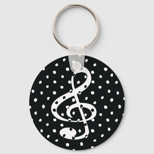 Stylish contemporary treble clef polka dots keychain (Front)