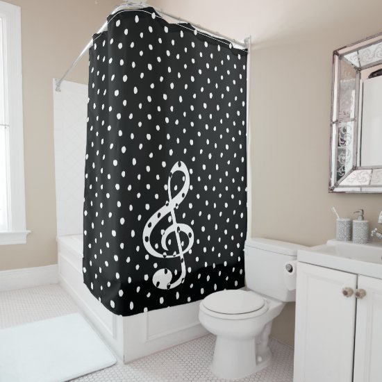 Stylish contemporary treble clef polka dots shower curtain