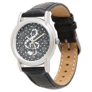 Stylish contemporary treble clef polka dots watch