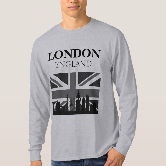 Stylish Cool Black Gray London Union Jack T-Shirt (Front)
