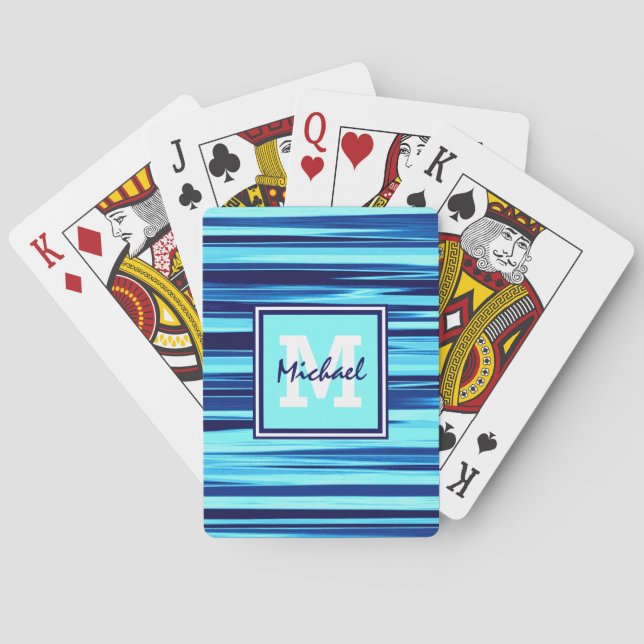 Stylish Cool Blue Monogram  & Name Poker Cards (Back)