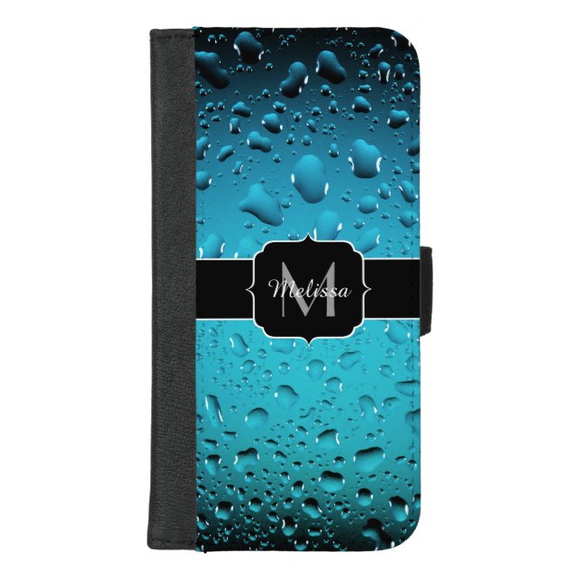 Stylish Cool Blue water drops Monogram iPhone Wallet Case (Front)