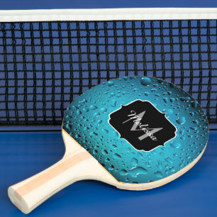 Stylish Cool Blue water drops Monogram Ping Pong Paddle