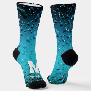 Stylish Cool Blue water drops Swim Coach Monogram Socks