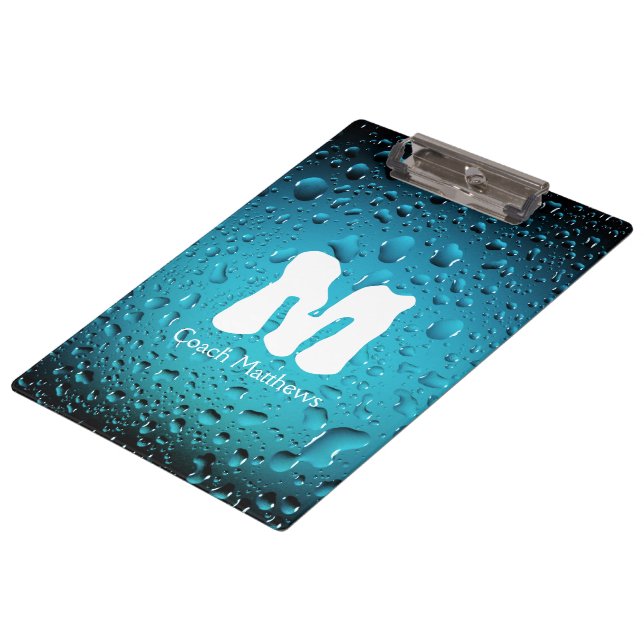 Stylish Cool Blue water drops with Monogram Clipboard (Angled)