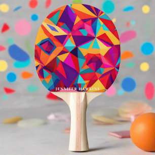Stylish Cool Colorful Geometric Abstract Pattern Ping Pong Paddle