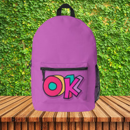 Stylish Cool Colorful &quot;OK&quot; Bold Purple Sports  Printed Backpack