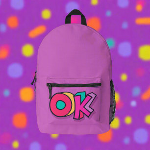 Stylish Cool Colorful "OK" Bold Purple Sports  Printed Backpack