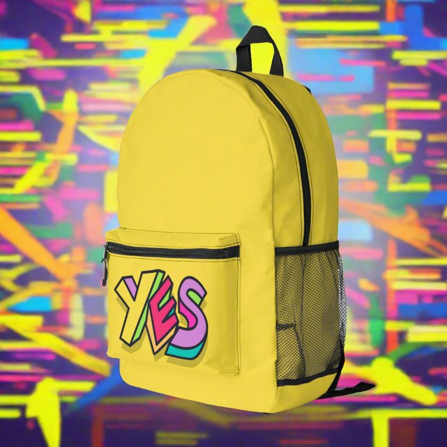 Stylish Cool Colorful "YES" Bold Yellow Sports Printed Backpack (Creator Uploaded)