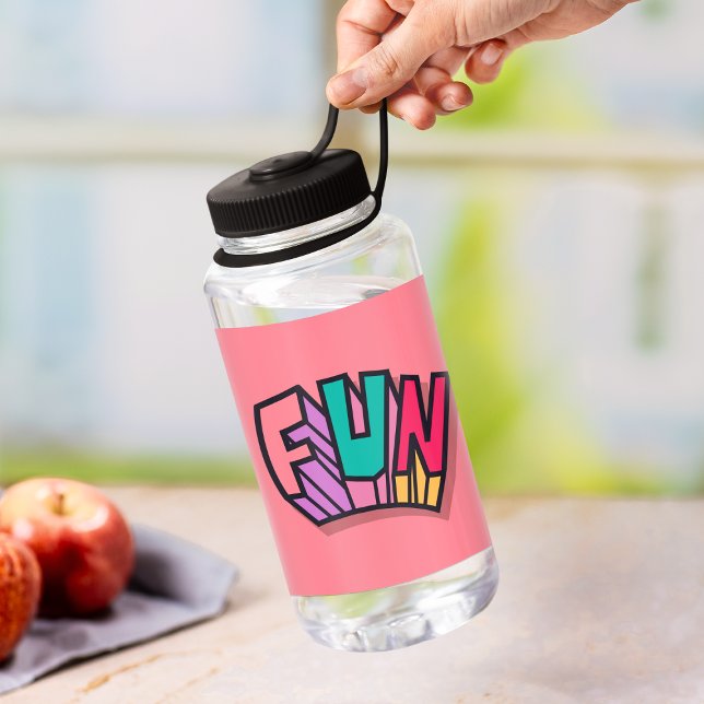 Stylish Cool "Fun" Rainbow Bold Script Pink Sport Water Bottle (Creator Uploaded)