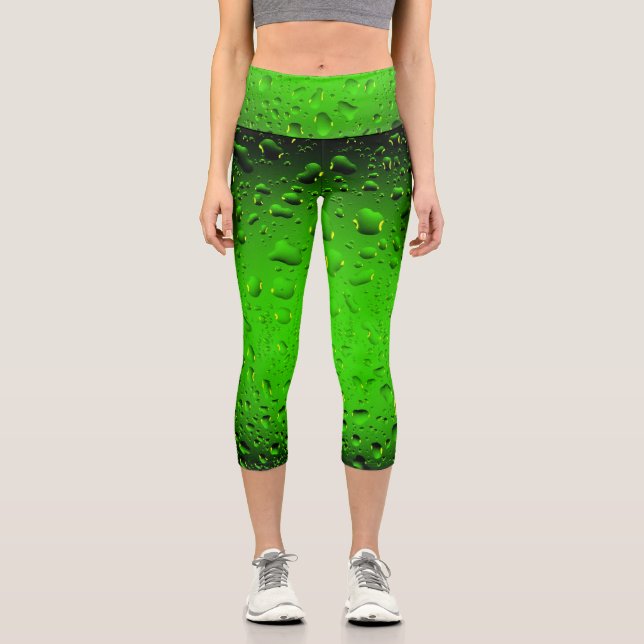 Stylish Cool Green water drops Capri Leggings (Front)