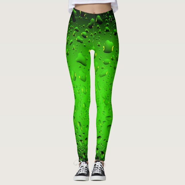 Stylish Cool Green water drops Leggings (Front)