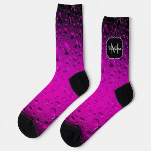 Stylish Cool Pink water drops Monogram Socks