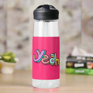 Stylish Cool "Yeah" Rainbow Colors Pink Sports Water Bottle