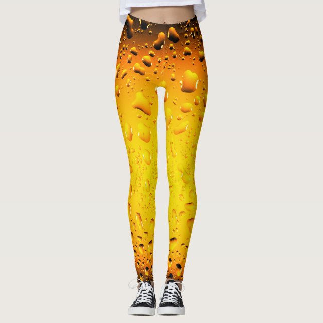 Stylish Cool Yellow water drops beer Leggings (Front)
