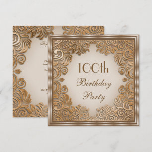 Stylish Copper Foil Leaf Swirls 100th Birthday Invitation