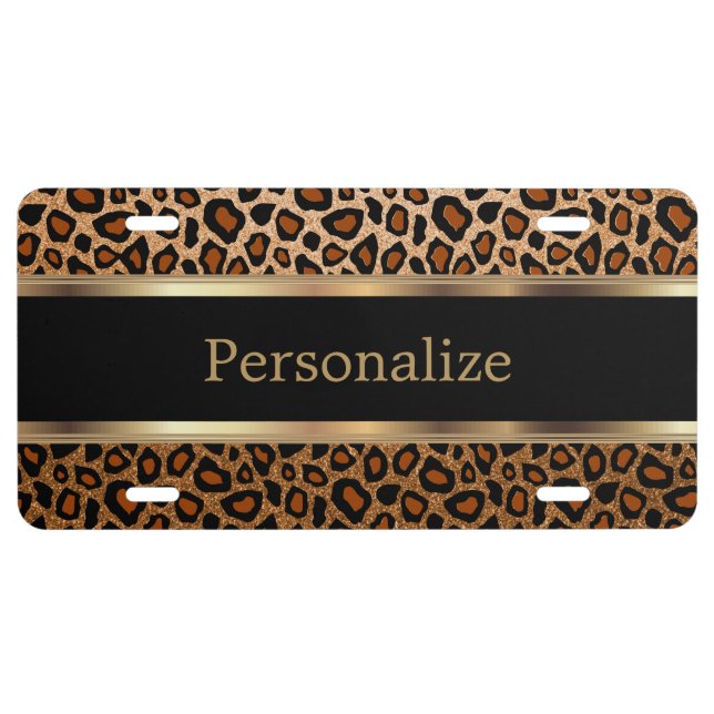 Stylish Copper Leopard Animal Print | Personalize License Plate (Front)